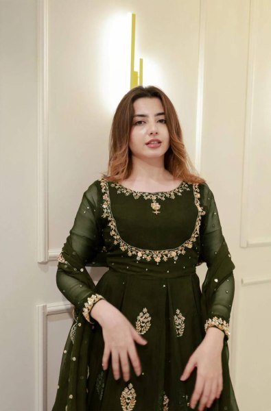 Artistic Mehendi Green Wedding Wear Georgette Sequence Embroidery Long Gown and Dupatta for Wedding Wear  Anarkali Kurtis 