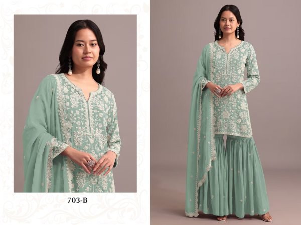 Artistic Mint Green Georgette Suit with Sequins Work Dupatta at Wholesale Price Sharara Set