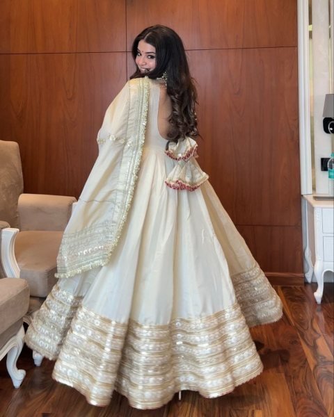 Artistic Off White Chinon Silk Anarkali Suit with Zari Sequins Work for Wedding Wear Ready To Wear Collection
