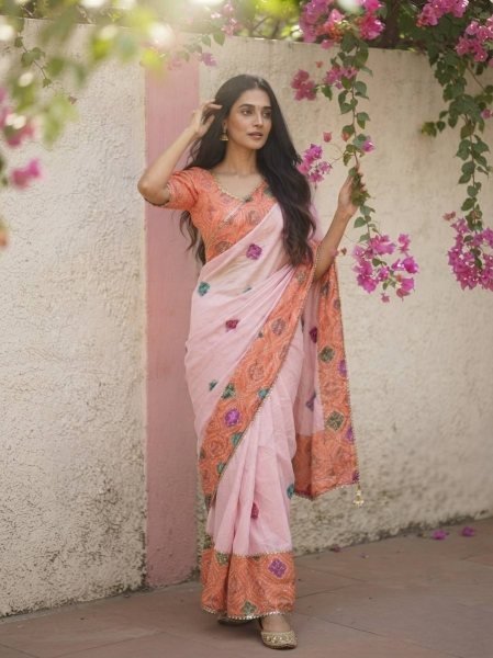 Artistic Orange Space Silk Bandhej Print Saree with Running Blouse at Wholesale Rate Silk Sarees Wholesale