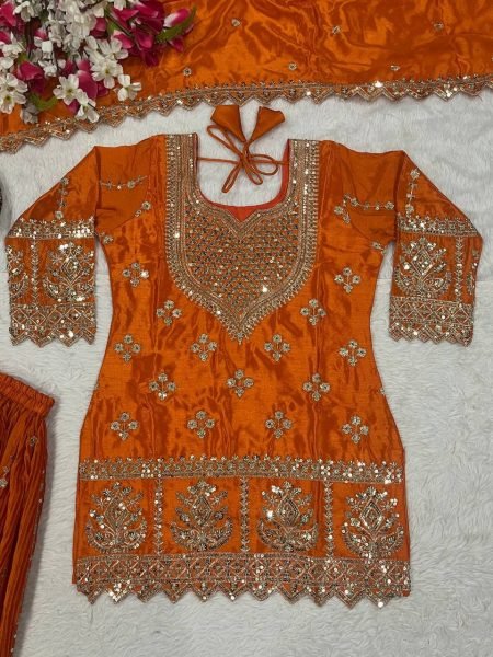 Artistic Orange Stylish Sharara Plazzo Set for Women Party Wear Collection Ready To Wear Collection