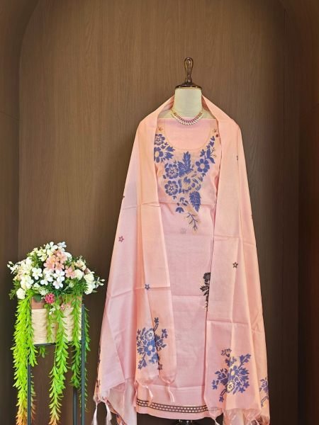 Artistic Peach Designer Tussar Silk Suit with Floral Woven Dupatta at Manufacturer  