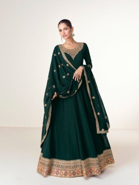 Artistic Peacock Green Blooming Georgette Embroidered Suit at Manufacturer Rate Salwar Kameez