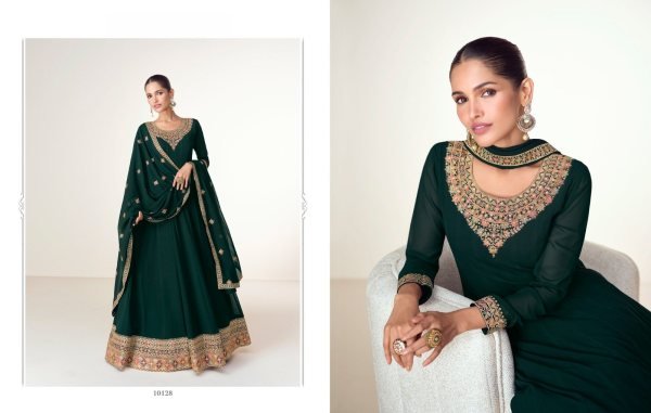 Artistic Peacock Green Blooming Georgette Embroidered Suit at Manufacturer Rate Anarakali Gown Wholesale