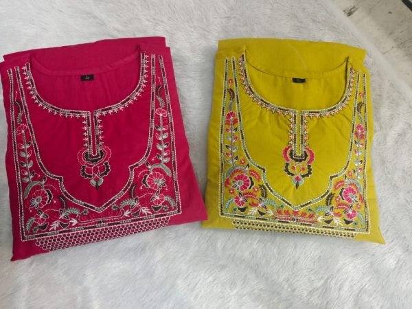 Artistic Pink Cotton Kurti Pant Set with Embroidered Dupatta for Office Wear Embroidery Kurtis 
