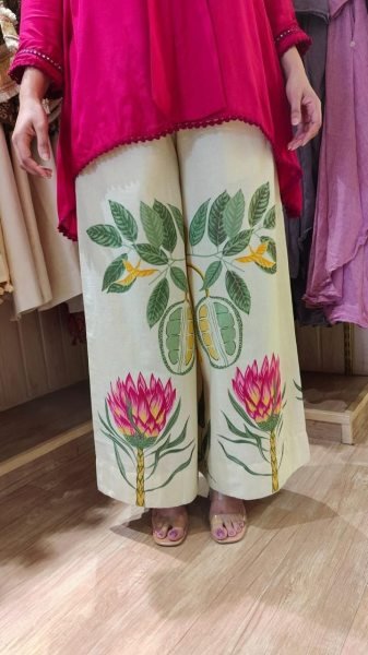 Artistic Pink Printed Palazzo Set with Cotton Top for Office Wear CO ORD Sets