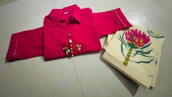 Artistic Pink Printed Palazzo Set with Cotton Top for Office Wear CO ORD Sets