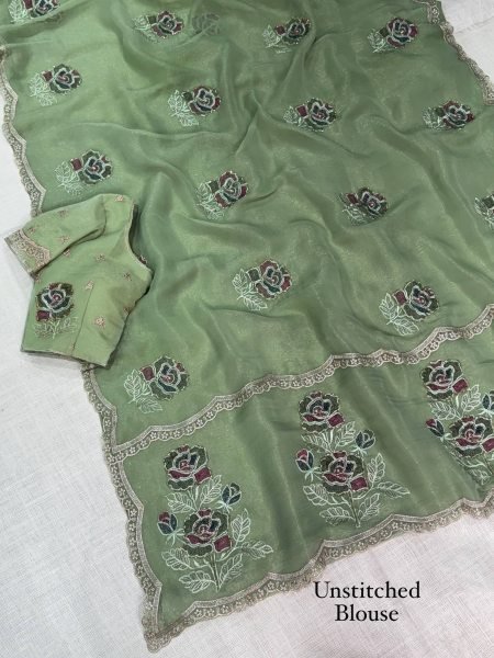Artistic Pista Melborne Simmer Silk Saree with Position Beads Work for Festival Silk Sarees Wholesale