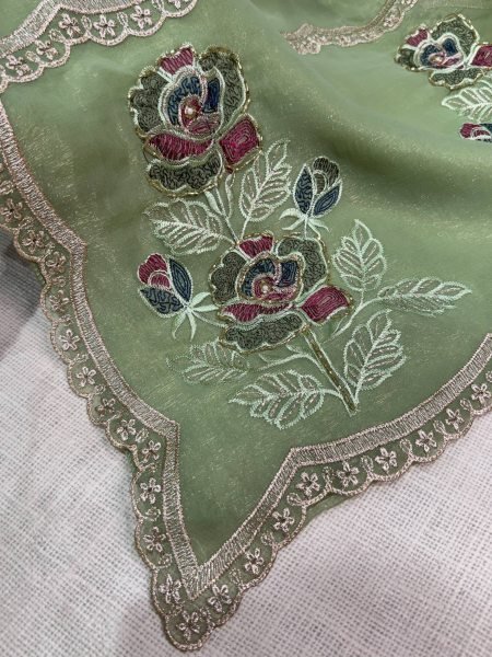 Artistic Pista Melborne Simmer Silk Saree with Position Beads Work for Festival Silk Sarees Wholesale