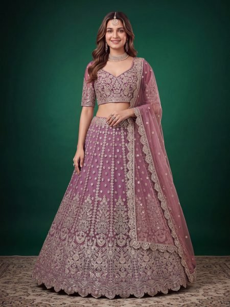 Artistic Purple Designer Soft Net Lehenga with Matching Embroidered Blouse at Wholesale Rate Bridal Lehenga Choli