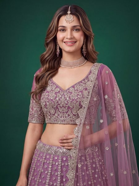 Artistic Purple Designer Soft Net Lehenga with Matching Embroidered Blouse at Wholesale Rate Bridal Lehenga Choli