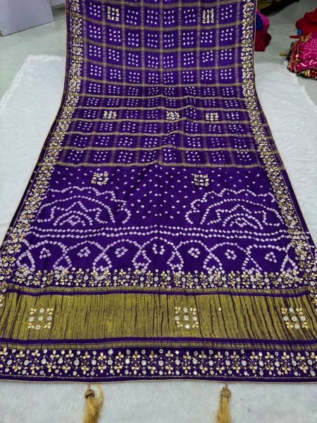 Artistic Purple Gharchola Gajji Silk Saree with Original Lagdi Patta For Party Wear Sarees 