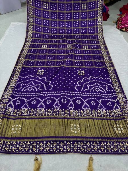 Artistic Purple Gharchola Gajji Silk Saree with Original Lagdi Patta For Party Wear Bandhej Sarees Wholesale