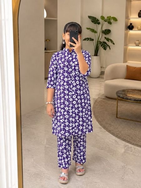 Artistic Purple Kids Girls Floral Printed Viscose Kurti Pant Set at Wholesale Rate Kurtis