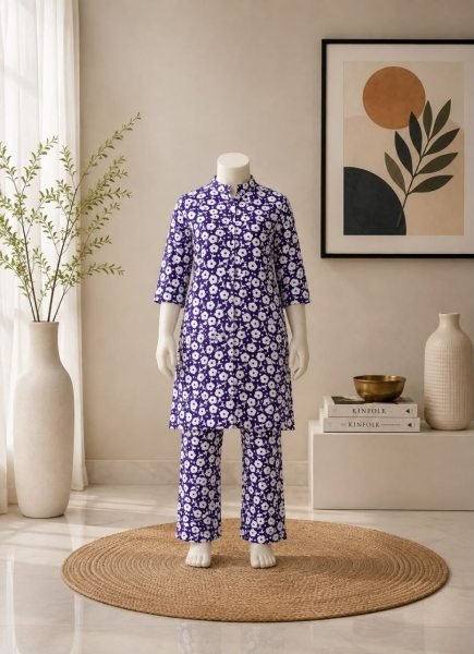 Artistic Purple Kids Girls Floral Printed Viscose Kurti Pant Set at Wholesale Rate Girls Wear