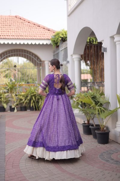 Artistic Purple Kora Cotton Lehenga with Faux Georgette Bandhani Print Kurti Navratri Lehnega Choli