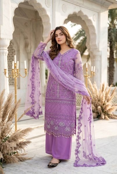 Artistic Purple Party Wear Palazzo Suit with Chinese Sequins Work and Fancy Lace Detailing Ready To Wear Collection