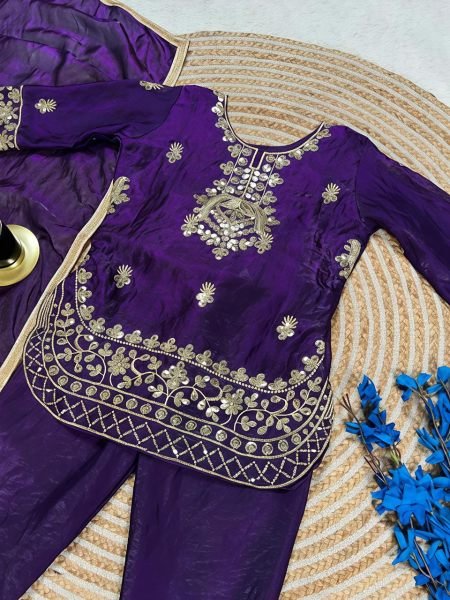 Artistic Purple Stylish Kids Silk Palazzo Set for Festive Occasions Girls Wear