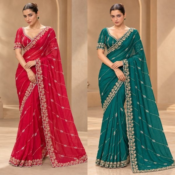 Artistic Red Designer Fendy Satin Silk Saree with Heavy Beads Embroidery for Party Silk Sarees Wholesale