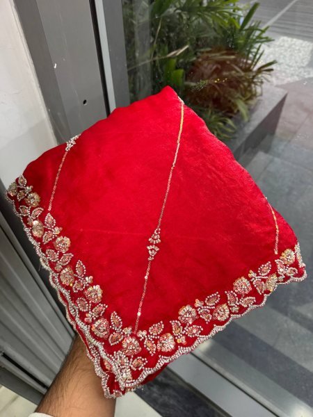 Artistic Red Designer Fendy Satin Silk Saree with Heavy Beads Embroidery for Party Silk Sarees Wholesale