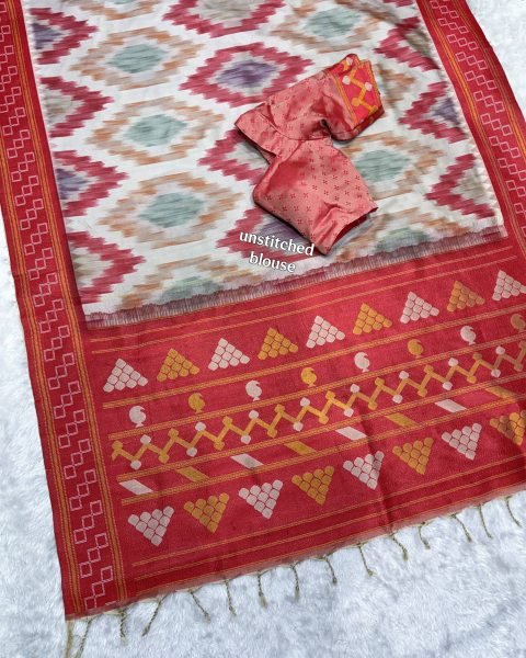 Artistic Red Designer Jacquard Saree with Rich Pallu and Digital Print Silk Sarees Wholesale