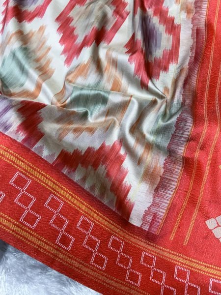 Artistic Red Designer Jacquard Saree with Rich Pallu and Digital Print Silk Sarees Wholesale