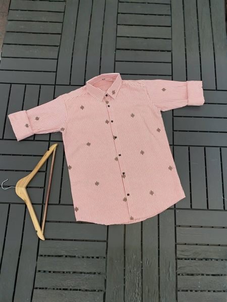 Artistic Red Men’s Cotton Shirt with Scattered Embroidered Motifs at Manufacturer  