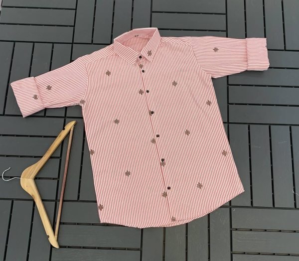Artistic Red Men’s Cotton Shirt with Scattered Embroidered Motifs at Manufacturer  Mens Shirt