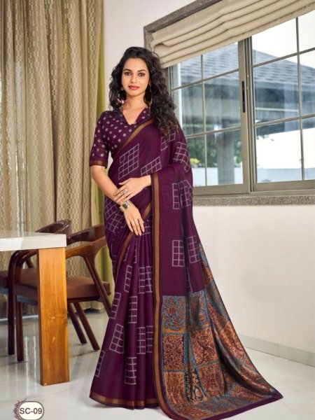 Artistic Royal purple Soft Cotton Silk Saree for Casual and Festive Wear