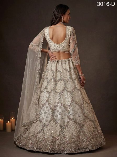 Artistic White Butterfly Net Lehenga with Mirror Work for Bridal Functions Bridal Lehenga Choli
