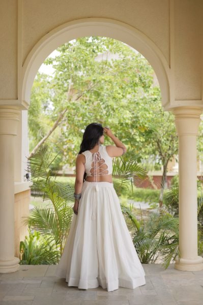 Artistic White Fully Stitched Cora Cotton Lehenga with Gamthi Embroidered Blouse Navratri Lehnega Choli