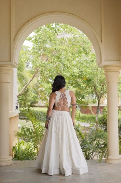 Artistic White Fully Stitched Cora Cotton Lehenga with Gamthi Embroidered Blouse Navratri Lehnega Choli