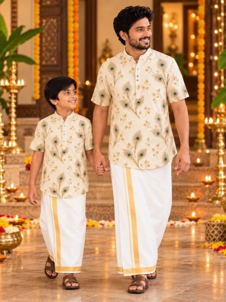 Artistic White Magic Cotton Printed Father Son Shirts with Half Sleeves For Bulk Order 