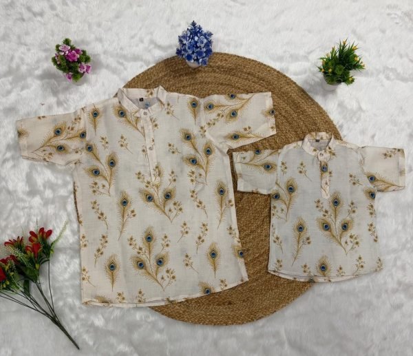 Artistic White Magic Cotton Printed Father Son Shirts with Half Sleeves For Bulk Order Father Son Collection 