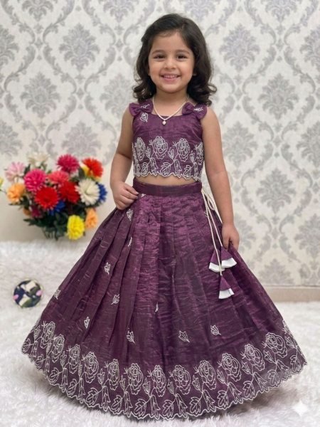 Artistic Wine Stylish Girls Lehenga with Resham Work for Festive Occasions Kurtis