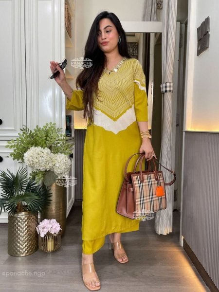 Artistic Yellow Comfortable Cotton Suit Set for Summer Wear Collection Kurtis