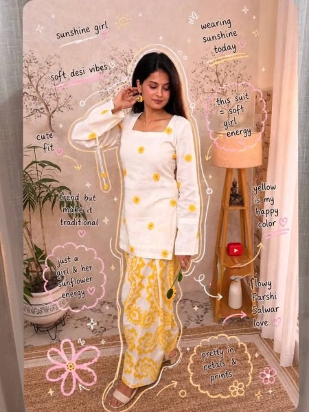Artistic Yellow Pure Cambric Cotton Top with Digital Print Farshi Pant For Women Ready To Wear Collection