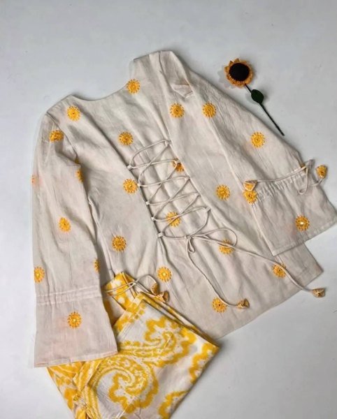 Artistic Yellow Pure Cambric Cotton Top with Digital Print Farshi Pant For Women Ready To Wear Collection