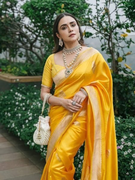 Artistic Yellow Soft Lichi Silk Saree with Rich Jacquard Work and Heavy Brocade Blouse Sarees 