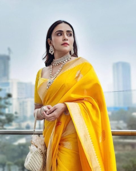 Artistic Yellow Soft Lichi Silk Saree with Rich Jacquard Work and Heavy Brocade Blouse Silk Sarees Wholesale