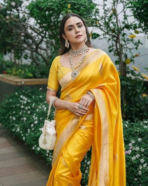 Artistic Yellow Soft Lichi Silk Saree with Rich Jacquard Work and Heavy Brocade Blouse Silk Sarees Wholesale