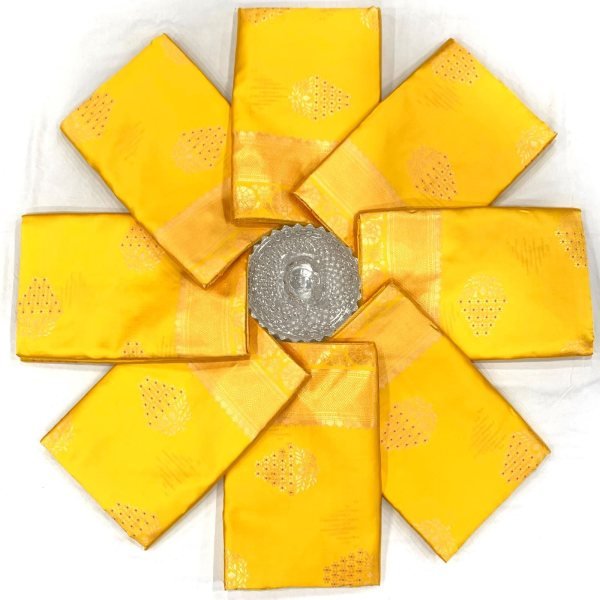Artistic Yellow Soft Lichi Silk Saree with Rich Jacquard Work and Heavy Brocade Blouse Silk Sarees Wholesale