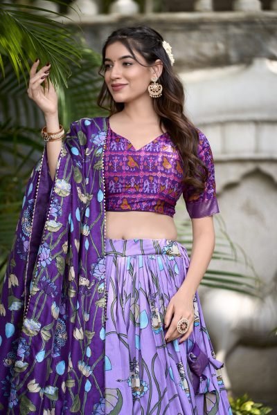 Astonishing Lavender Patola Printed Silk Event Wear Lehenga Choli Navratri Lehnega Choli