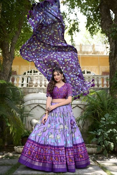 Astonishing Lavender Patola Printed Silk Event Wear Lehenga Choli Navratri Lehnega Choli