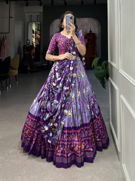 Astonishing Lavender Patola Printed Silk Event Wear Lehenga Choli Navratri Lehnega Choli