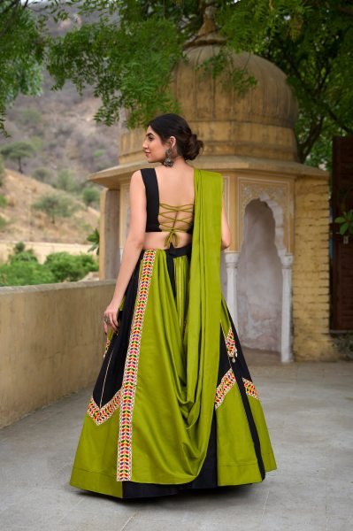 Attractive Black   Mint Green Cotton Silk Lehenga Choli with Gamthi Work Perfect for Festive Occasions Navratri Lehnega Choli