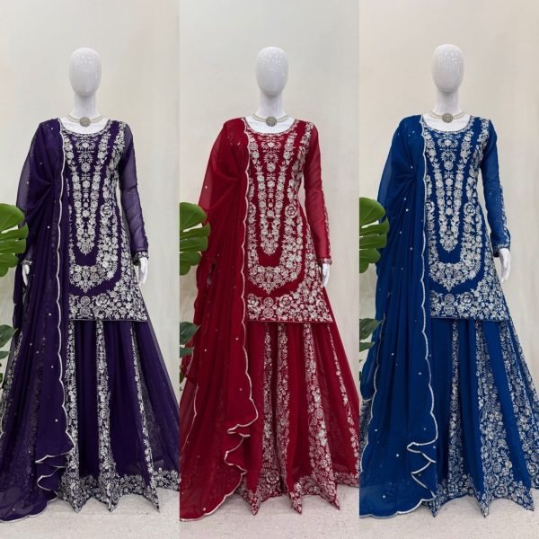 Attractive Georgette Fabric Fully Stitched Sharara Suit  Ready To Wear Collection
