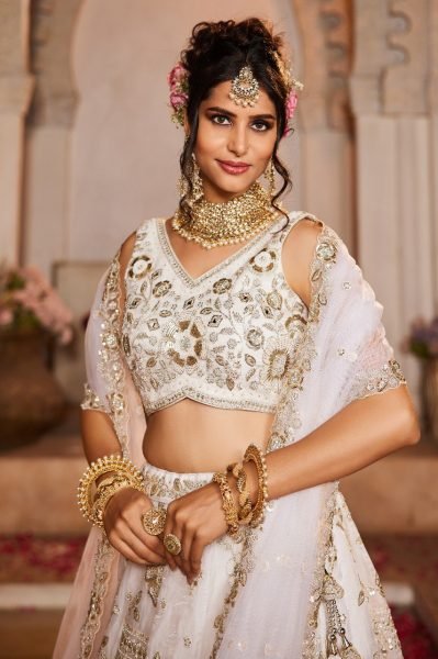 Attractive Off White Sequins Tissue Silk Lehenga Choli Beads  Mirror    Zari Work from Surat Manufacturer Bridal Lehenga Choli
