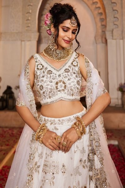 Attractive Off White Sequins Tissue Silk Lehenga Choli Beads  Mirror    Zari Work from Surat Manufacturer Bridal Lehenga Choli