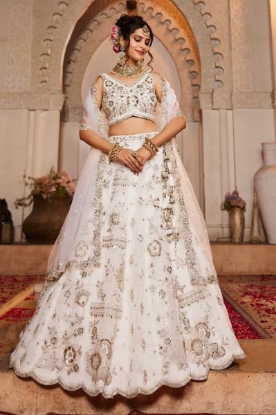 Attractive Off White Sequins Tissue Silk Lehenga Choli Beads  Mirror    Zari Work from Surat Manufacturer Bridal Lehenga Choli
